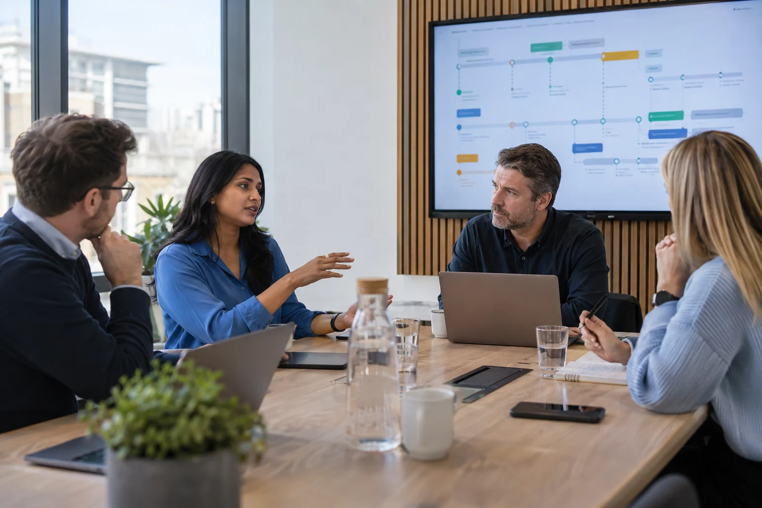 Illustrative team discussing a technology roadmap