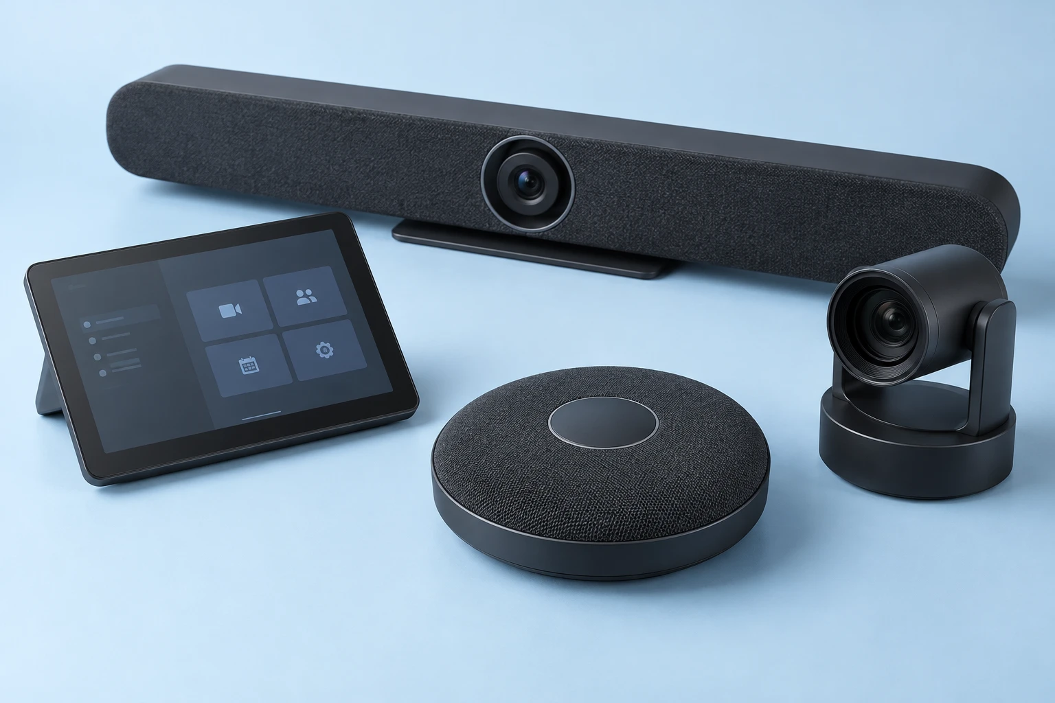 Illustrative illustrative unbranded meeting camera, microphone and room controller