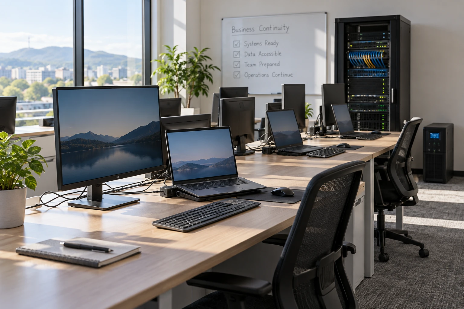 Illustrative office prepared for business continuity