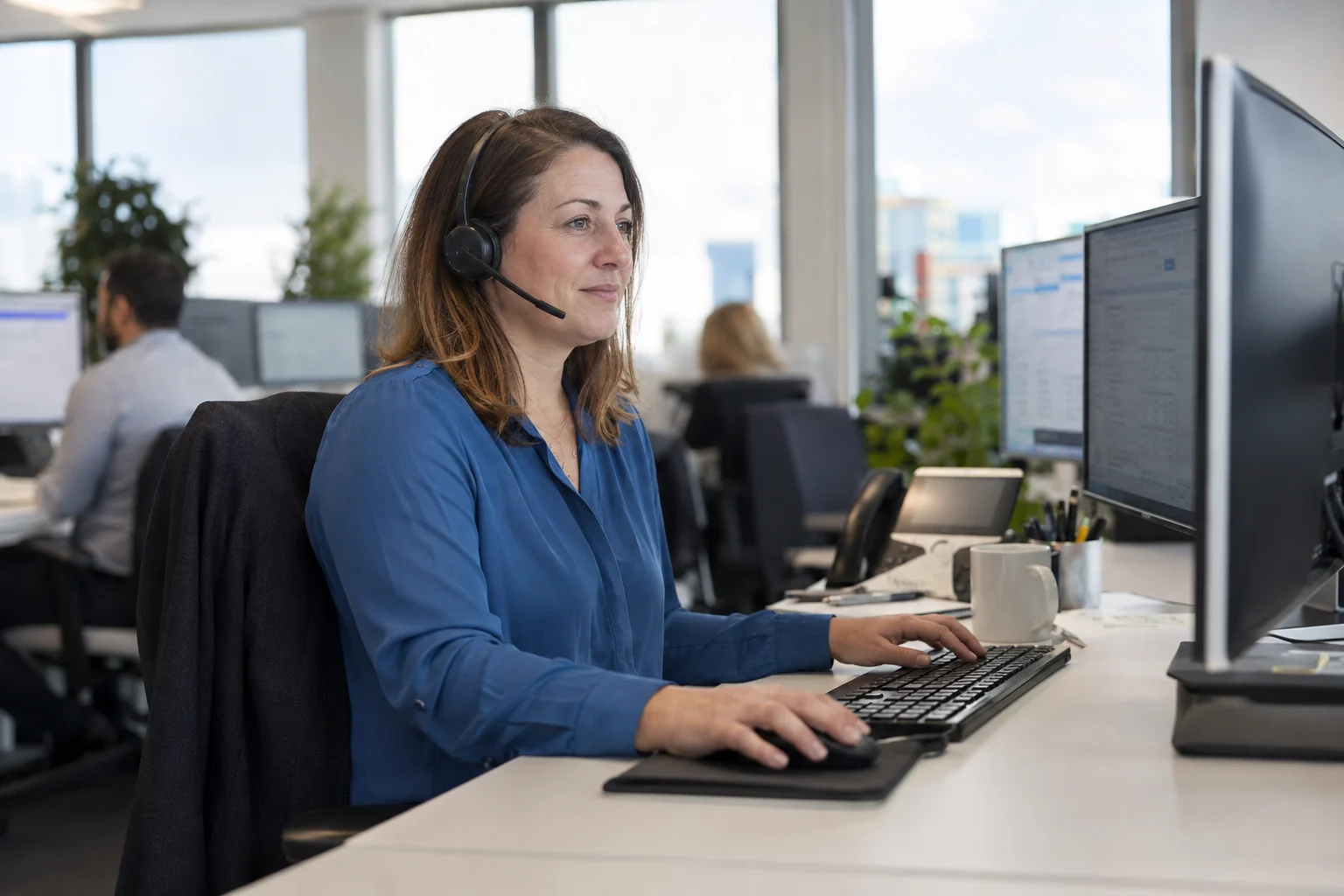 Illustrative IT engineer working at a professional helpdesk